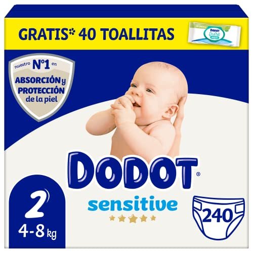 Dodot Pañales Bebé Sensitive Talla 2 (4-8 kg), 240 Pañales (0