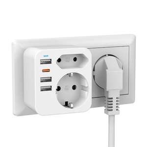 Enchufe múltiple con 1 Tipo C (PD 20 W, Carga rápida) y 3 USB