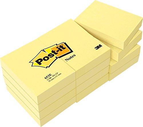 Pack de 12 Post-it × 100 hojas por bloc, color amarillo, 51 m