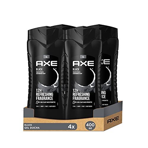 Pack 4 Axe Gel de Ducha y Champú para Hombre Black 3en1 400ml