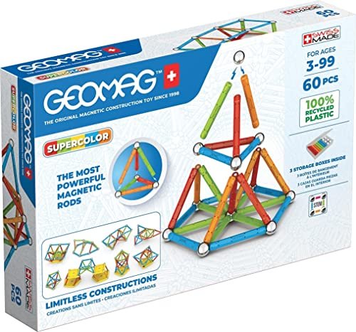 GEOMAG – SUPERCOLOR 60 Piezas – 100% Plástico Reciclado – Con