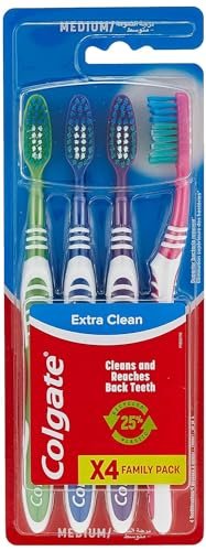 Colgate Extra Clean, Pack de 4 Cepillos de Dientes Dureza Med