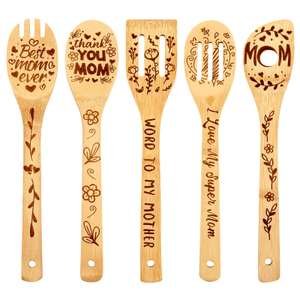 Set de 5 cucharas de bambú con dedicatoria para las madres (r