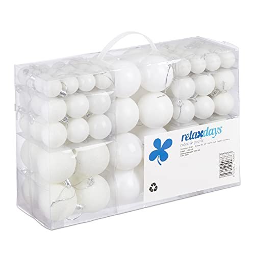 Relaxdays Set de 100 Bolas de … Navidad, ∅ 3,4 & 6 cm, Blan