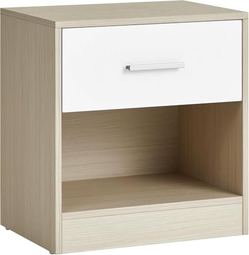 VASAGLE Mesita de Noche, Mesa …atural y Blanco Nube LET619T